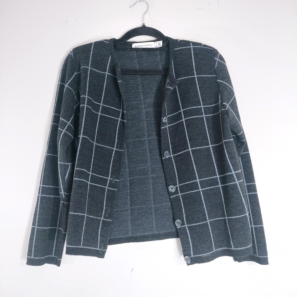 Karen Lessly Vintage Cardigan; Button Front, Acrylic, Made in USA